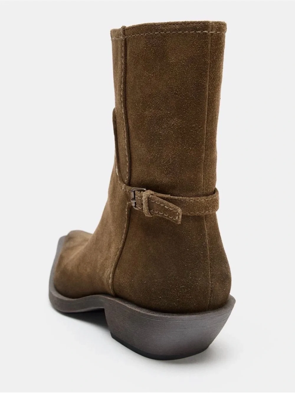 Zara Brown Suede Ankle Booties with Low Heel